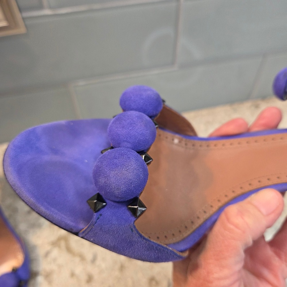 Alaia Bombe Purple Suede Studded Ankle Strap Sandals Heels 39.5 Made in Italy - Picture 15 of 16